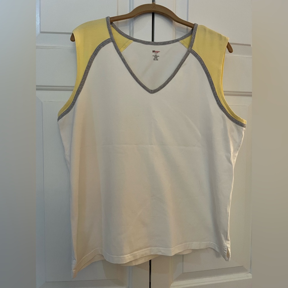 SJB Active White and Yellow V-Neck Athletic Tank Top Size XL